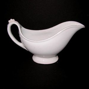 Antique Early Elegant White IRONSTONE GRAVY BOAT BOWL DISH 9 1/2"x3"x5 3/4" Tall